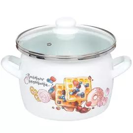 Кастрюля эмалированная сталь, 5 л, с крышкой, крышка стекло, Сантэкс, Десерт, 1-2450112, индукция