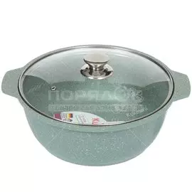 Кастрюля-жаровня алюминий, антипригарное покрытие, 4 л, с крышкой, крышка стекло, Kukmara, Фисташковый Мрамор, жмф42а