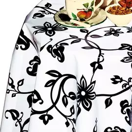 Клеенка Dekorama, 1.4х20 м, ПВХ, Черный узор на белом фоне, 117А