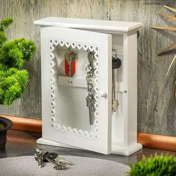 Ключница Узор белый, 21х25.5х6.5 см, МДФ, 6 крючков, Y4-6712