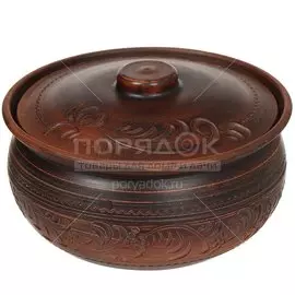 Форма для запекания керамика, 1.7 л, круглая, с крышкой, красная глина, Колбасник