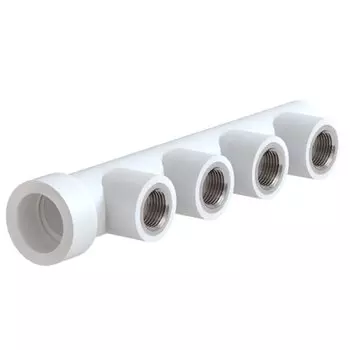 Коллектор полипропилен, d32х1/2", внутренняя резьба, 4 выхода, белый, РосТурПласт