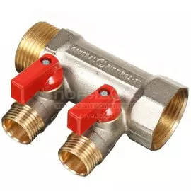 Коллектор для воды, 1"х1/2", Г-Ш, кран, 2 выхода, Stout, SMB 6210 011202