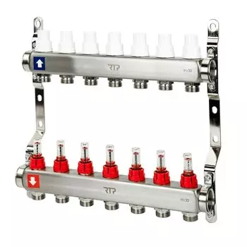 Коллекторная группа с расходометром и кронштейном, 1"х 7 выходов, РосТурПласт