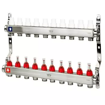 Коллекторная группа с расходометром и кронштейном, 1"х10 выходов, РосТурПласт