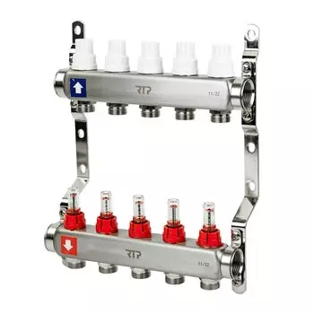 Коллекторная группа с расходометром и кронштейном, 1"х 5 выходов, РосТурПласт