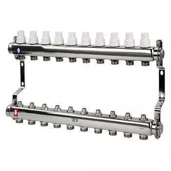 Коллекторная группа с ручными клапанами и кронштейном, 1"х 10 выходов, РосТурПласт