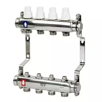 Коллекторная группа с ручными клапанами и кронштейном, 1"х 4 выхода, РосТурПласт