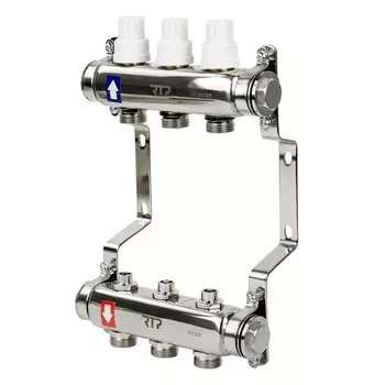 Коллекторная группа с ручными клапанами и кронштейном, 1"х 3 выхода, РосТурПласт