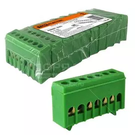 Шина нулевая N, зеленая, в изоляции, на DIN-рейку, 7 групп, 6х9 мм, TDM Electric, SQ0801-0082
