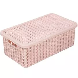 Корзина для хранения, 6 л, прямоугольная, плетеная, пластик, чайная роза, с крышкой, Idea, Вязание, М2370