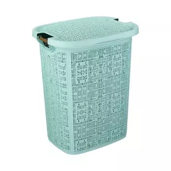 Корзина для белья, 30 л, 36х29х44.5 см, прямоугольная, плетеная, пластик, морская волна, с крышкой, Idea, Бязь, М 2622