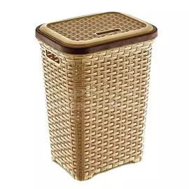 Корзина для белья, 45 л, 53х40х50 см, прямоугольная, плетеная, пластик, бежевая, Dunya Plastik, Раддан, 05006