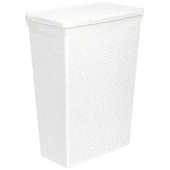 Корзина для белья, 50 л, 45х26х61.5 см, прямоугольная, плетеная, пластик, белая, узкая, с крышкой, Violet, Береста, 5750006