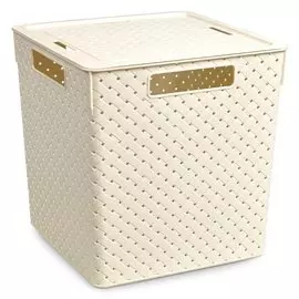 Корзина для хранения, 23 л, 29.4х29.4х30.1 см, плетеная, пластик, слоновая кость, с крышкой, Violet, Береста, 6823126
