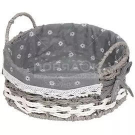 Корзина 25х10 см, круглая, плетеная, с металлическим каркасом и текстильной вставкой, с ручками, Y028-2