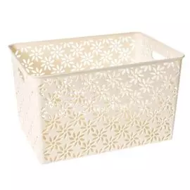 Корзина для хранения, 14 л, 35х24.5х20.5 см, плетеная, пластик, слоновая кость, с крышкой, Violet, Ромашки, 513126