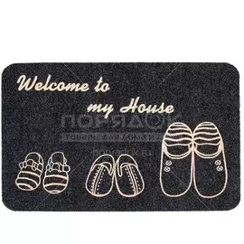 Коврик грязезащитный, 50х80 см, прямоугольный, резина, черный, Тапочки, ComeForte, TCLR/W-203