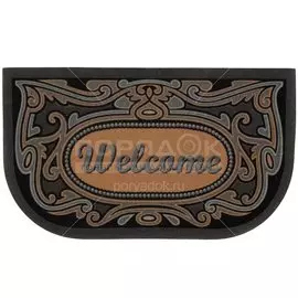 Коврик придверный, 40х68 см, полукруглый, резиновый, с ковролином, Format Tour Добро пожаловать, Euroflock, 6008