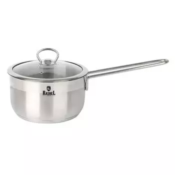 Ковш нержавеющая сталь, 1.5 л, крышка стекло, ручка нержавеющая сталь, индукция, RasheL, R-10/15