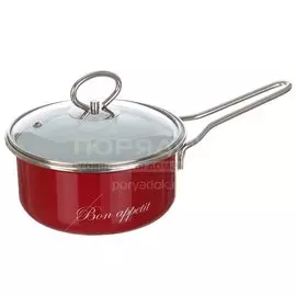 Ковш сталь, эмалированное покрытие, 1.5 л, крышка стекло, стальные ручки, Vitross, Bon Appetit, 8SВ168S, вишневый