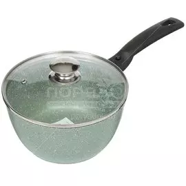 Кастрюля алюминий, антипригарное покрытие, 1.5 л, с крышкой, крышка стекло, литая, со съемной ручкой, Kukmara, Фисташковый Мрамор, кмф17а, фисташковая