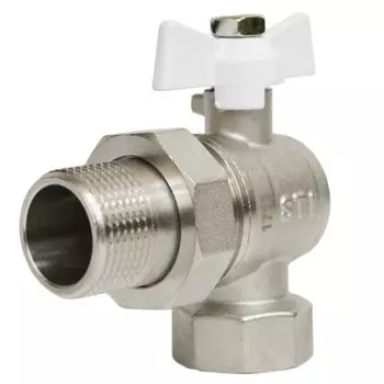 Кран для воды, 3/4", латунь, угловой, ручка-бабочка, с американкой, STI