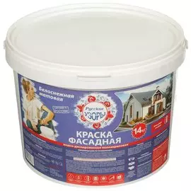 Краска воднодисперсионная, Русские узоры, полиакриловая, фасадная, матовая, белоснежная, 14 кг