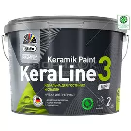 Краска воднодисперсионная, Dufa, KeraLine 3 База1, акриловая, универсальная, моющаяся, матовая, 0.9 л