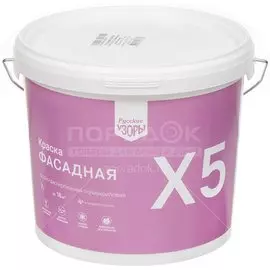 Краска воднодисперсионная, Русские узоры, Х5, фасадная, матовая, белоснежная, 7 кг