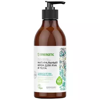 Крем для рук и тела, Synergetic, Сандал и ягоды можжевельника, увлажнение, питание, 380 мл