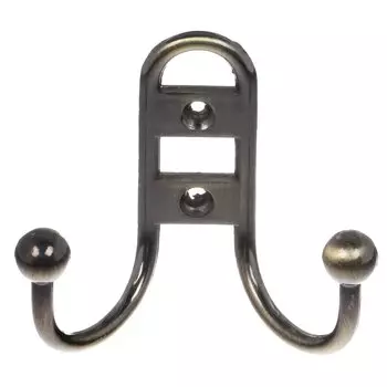 Крючок-вешалка 2-рожковый, Стандарт, 208 B AB, 10 209, старая бронза