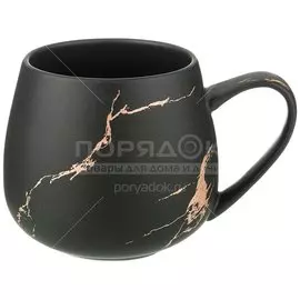 Кружка фарфоровая Золотой мрамор 412-158, 400 мл, черная