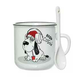 Кружка керамика, 310 мл, Жизнь прекрасна, с ложкой, BRSD026-797f