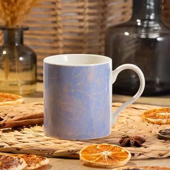 Кружка керамика, 350 мл, голубые листья, Y6-10184