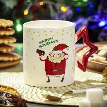 Кружка керамика, 350 мл, Веселый санта, Daniks, 222459-2, белая