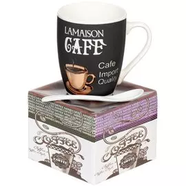 Кружка керамика, 370 мл, Капучино цветная, с ложкой, Y4-2762