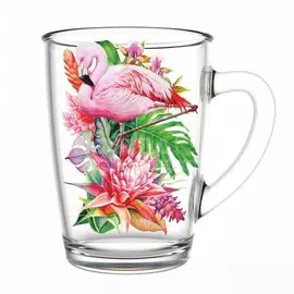 Кружка стекло, 300 мл, Фламинго в тропиках, Декостек, 334-Д