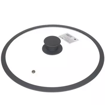 Крышка для посуды стекло, 28 см, Daniks, Мрамор, серая, с силиконовым ободом, HA380-2