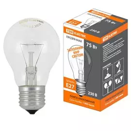 Лампа накаливания E27, 75 Вт, груша/гриб, TDM Electric, SQ0332-0037