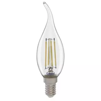 Лампа светодиодная E14, 12 Вт, 230 В, свеча на ветру, 4500 К, General Lighting Systems, Филамент, прозрачное стекло, 660328