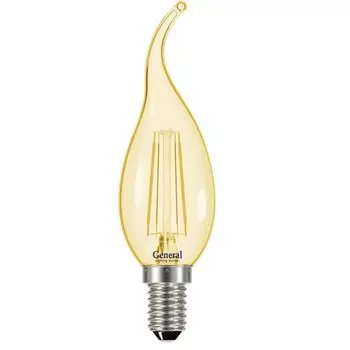 Лампа светодиодная E14, 7 Вт, 230 В, свеча на ветру, 4500 К, General Lighting Systems, Филамент, золотое стекло, 649930