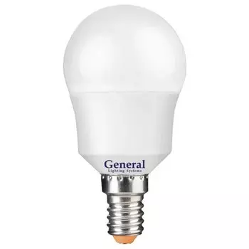 Лампа светодиодная E14, 8 Вт, 230 В, шар, 6500 К, холодный белый свет, General Lighting Systems, G45F, 641100