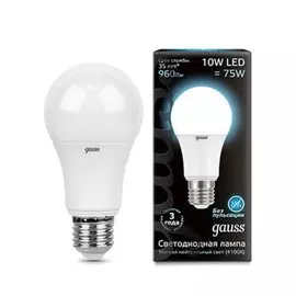 Лампа светодиодная E27, 10 Вт, груша, 4100 К, свет холодный, Gauss