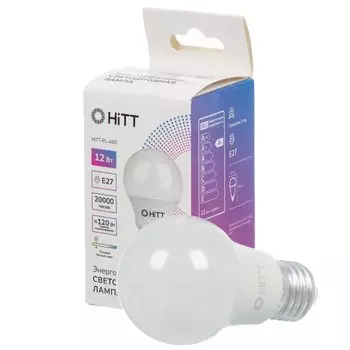 Лампа светодиодная E27, 12 Вт, 120 Вт, 230 В, груша, 3000 К, теплый белый свет, HiTT, HiTT-PL-A60