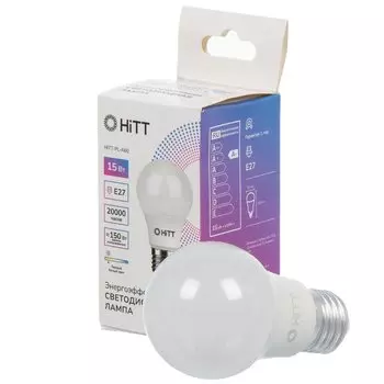 Лампа светодиодная E27, 15 Вт, 150 Вт, 230 В, груша, 3000 К, теплый белый свет, HiTT, A60, 1010004