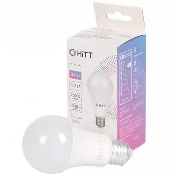 Лампа светодиодная E27, 32 Вт, 230 В, груша, 3000 К, теплый белый свет, HiTT, A60, 1010022