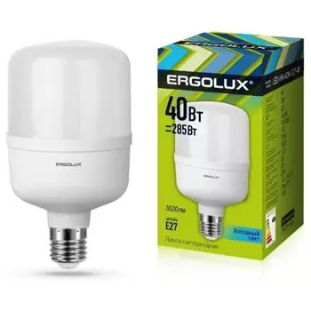 Лампа светодиодная E27, 40 Вт, 320 Вт, 150-260 В, цилиндрическая, 4500 К, свет холодный белый, Ergolux, LED-HW-40 PRO