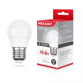 Лампа светодиодная E27, 9.5 Вт, шар, 6500 К, свет холодный, Rexant, GL