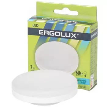 Лампа светодиодная GX53, 7 Вт, 60 Вт, 220 В, таблетка, 4500 К, нейтральный белый свет, Ergolux, 13513